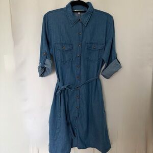 Speed Limit MPH Denim Shirt Dress L NWT Medium Wash Tie Belt Midi